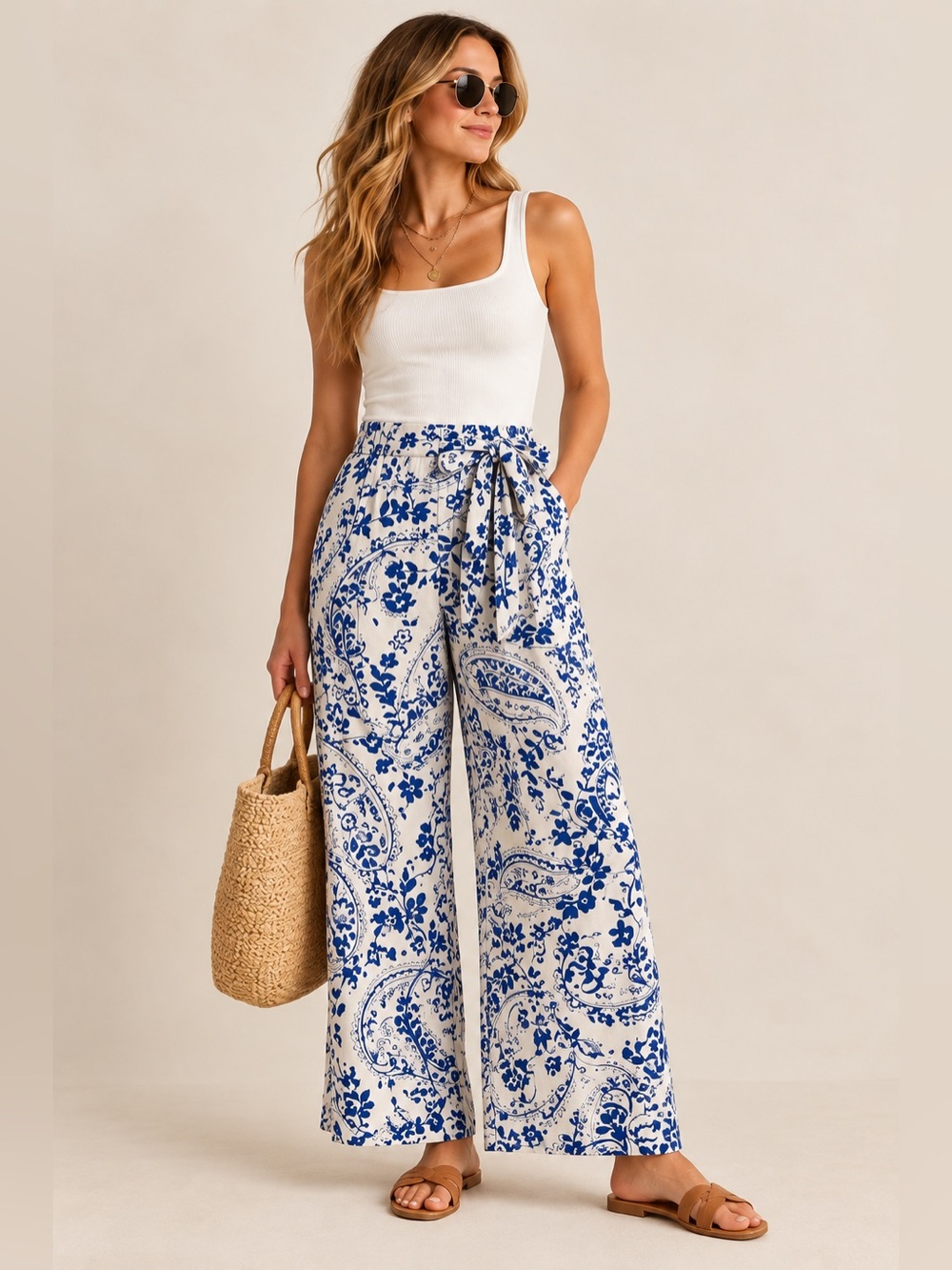 Jules & Leopold Paisley Floral Pattern Wide Leg Resortwear Pants Size S